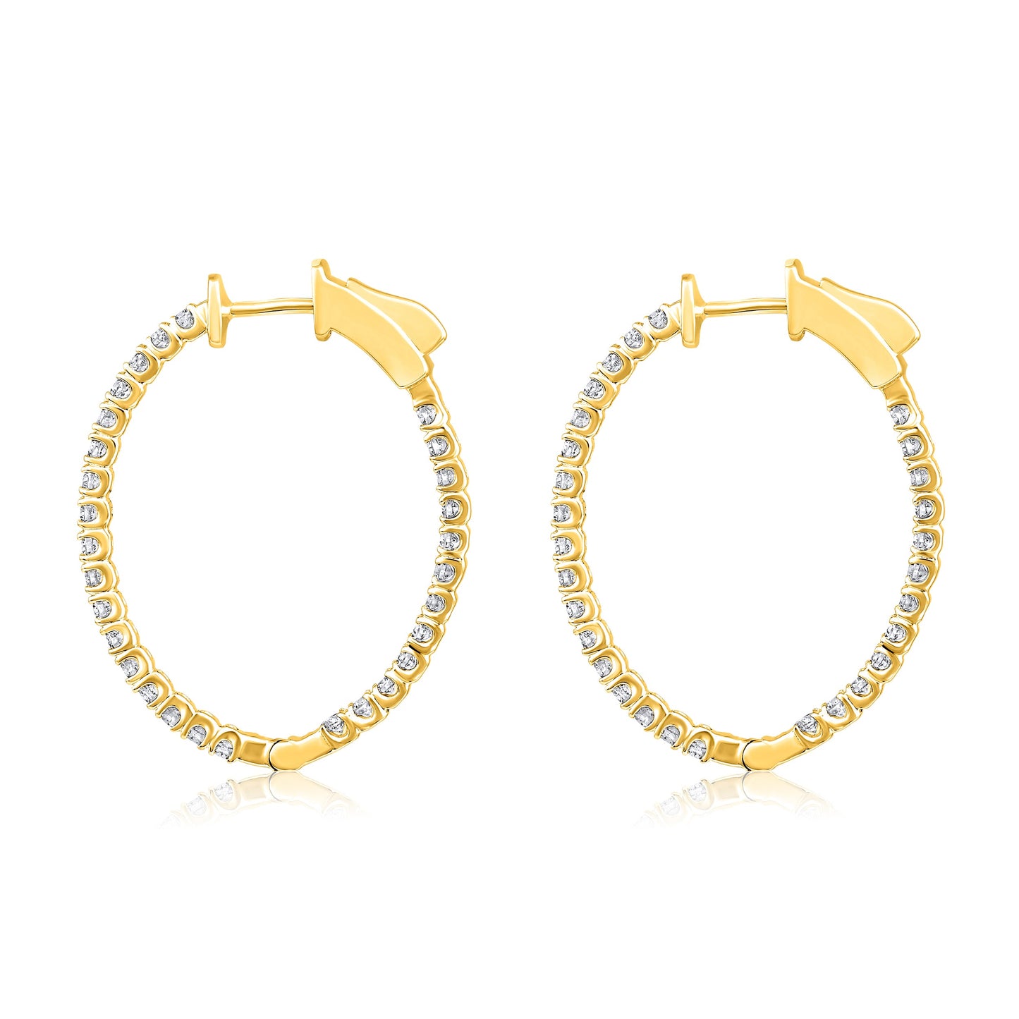 Solid Gold 1ct Natural Diamond Oval Inside Out 26mm Hoop Earrings