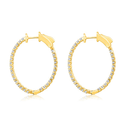 Solid Gold 1ct Natural Diamond Oval Inside Out 26mm Hoop Earrings