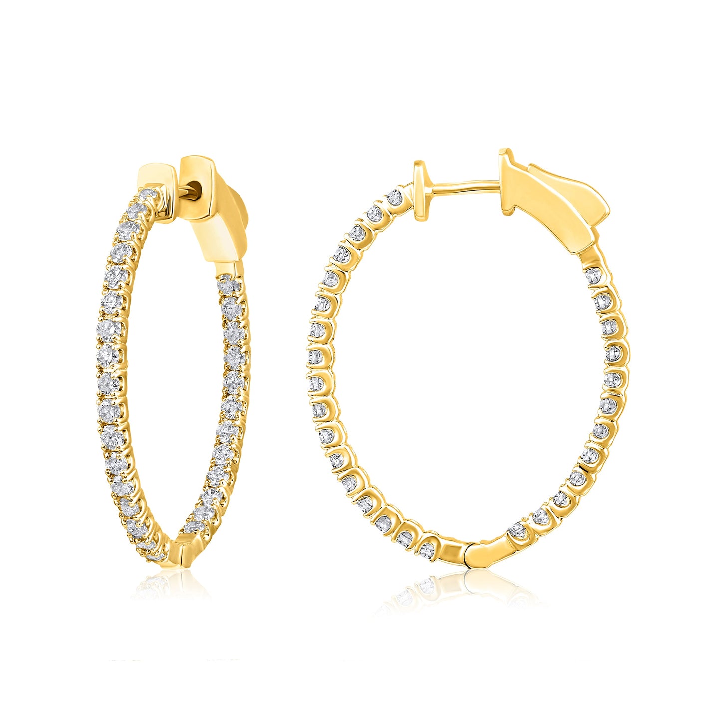 Solid Gold 1ct Natural Diamond Oval Inside Out 26mm Hoop Earrings