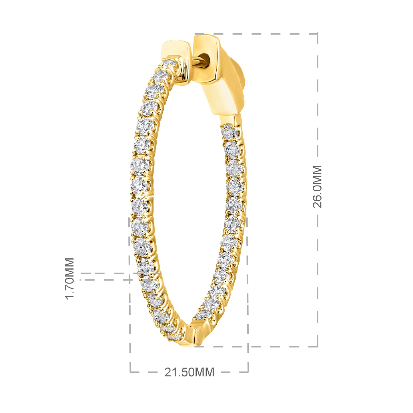 Solid Gold 1ct Natural Diamond Oval Inside Out 26mm Hoop Earrings