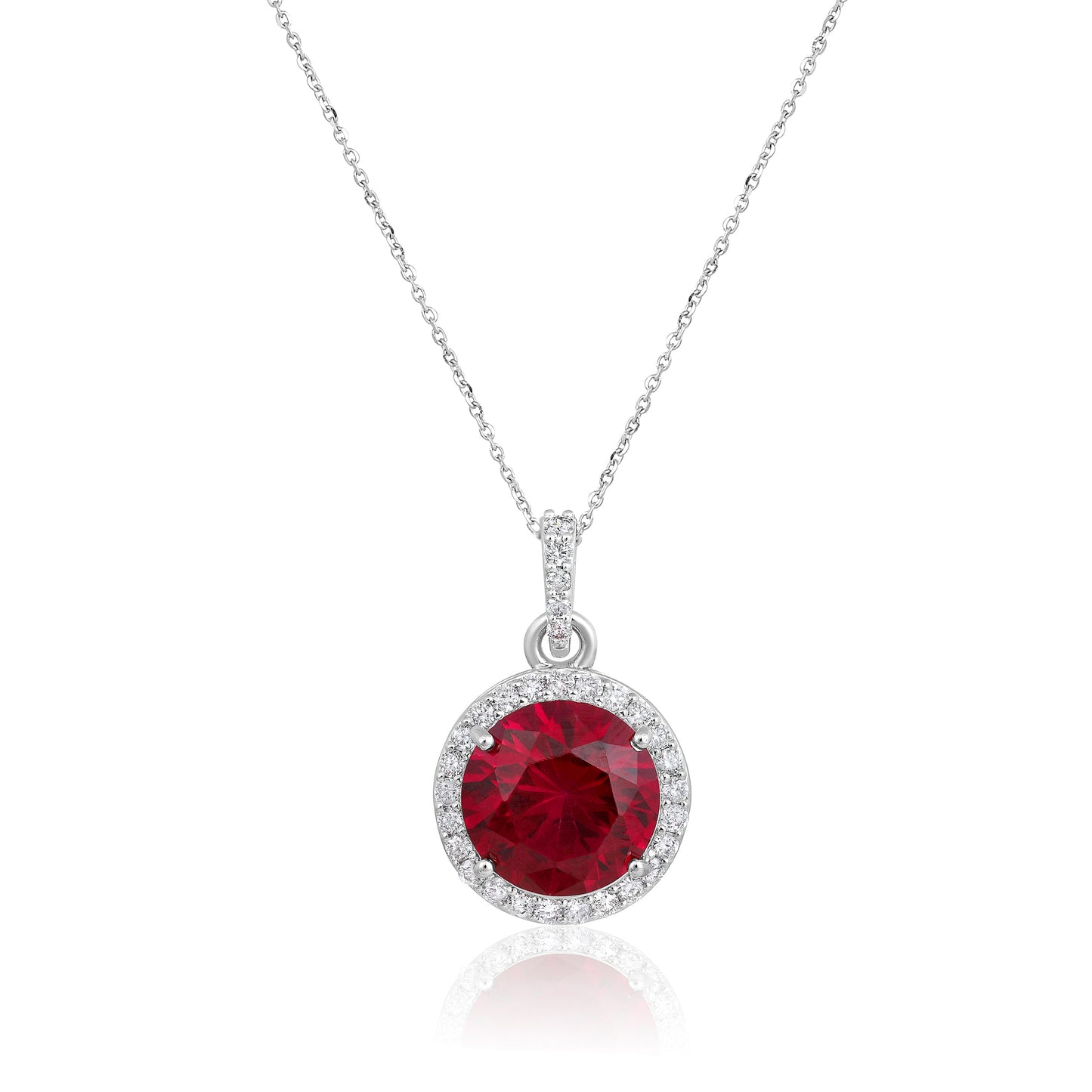 Solid Gold 5ct Natural Diamond w/ Ruby Round Necklace