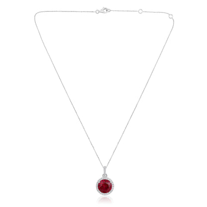 Solid Gold 5ct Natural Diamond w/ Ruby Round Necklace