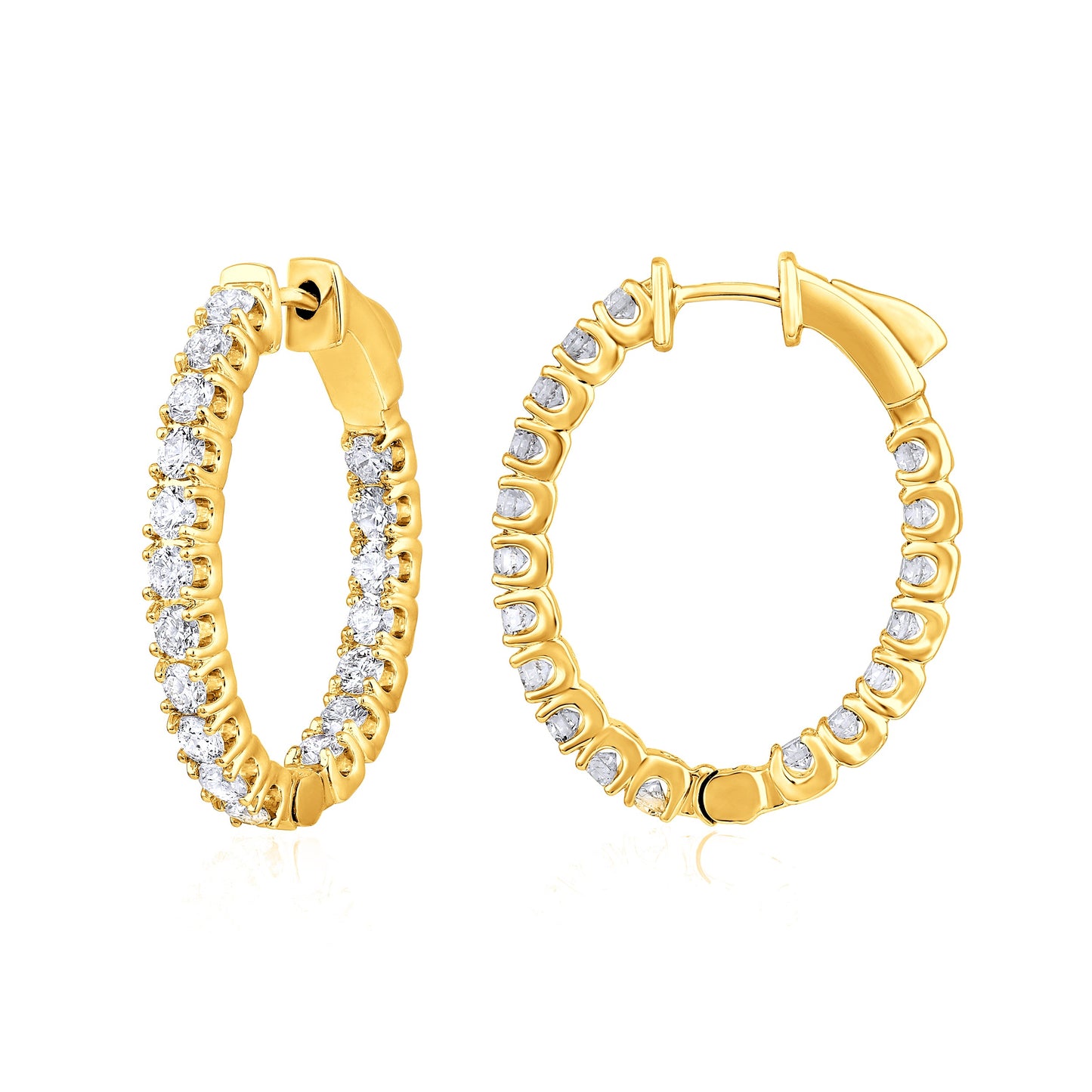 Solid Gold 5.2ct Natural Diamond Inside Out Chunky Hoop Earrings