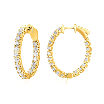 Solid Gold 5.2ct Natural Diamond Inside Out Chunky Hoop Earrings