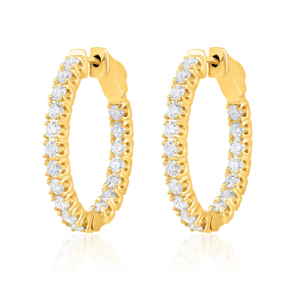 Solid Gold 2ct Natural Diamond Oval Inside Out 26mm Hoop Earrings