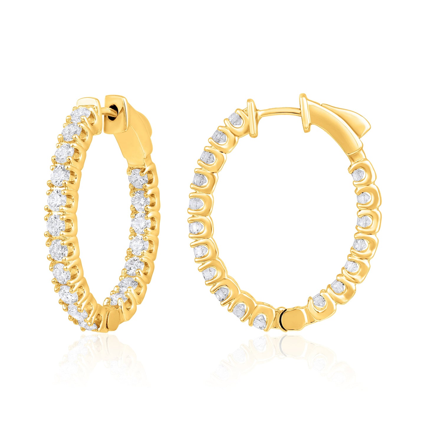 Solid Gold 2ct Natural Diamond Oval Inside Out 26mm Hoop Earrings