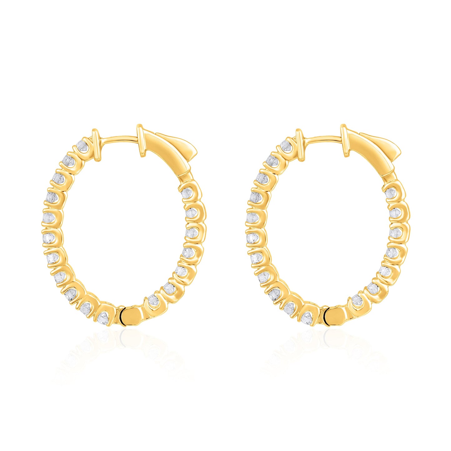 Solid Gold 2ct Natural Diamond Oval Inside Out 26mm Hoop Earrings