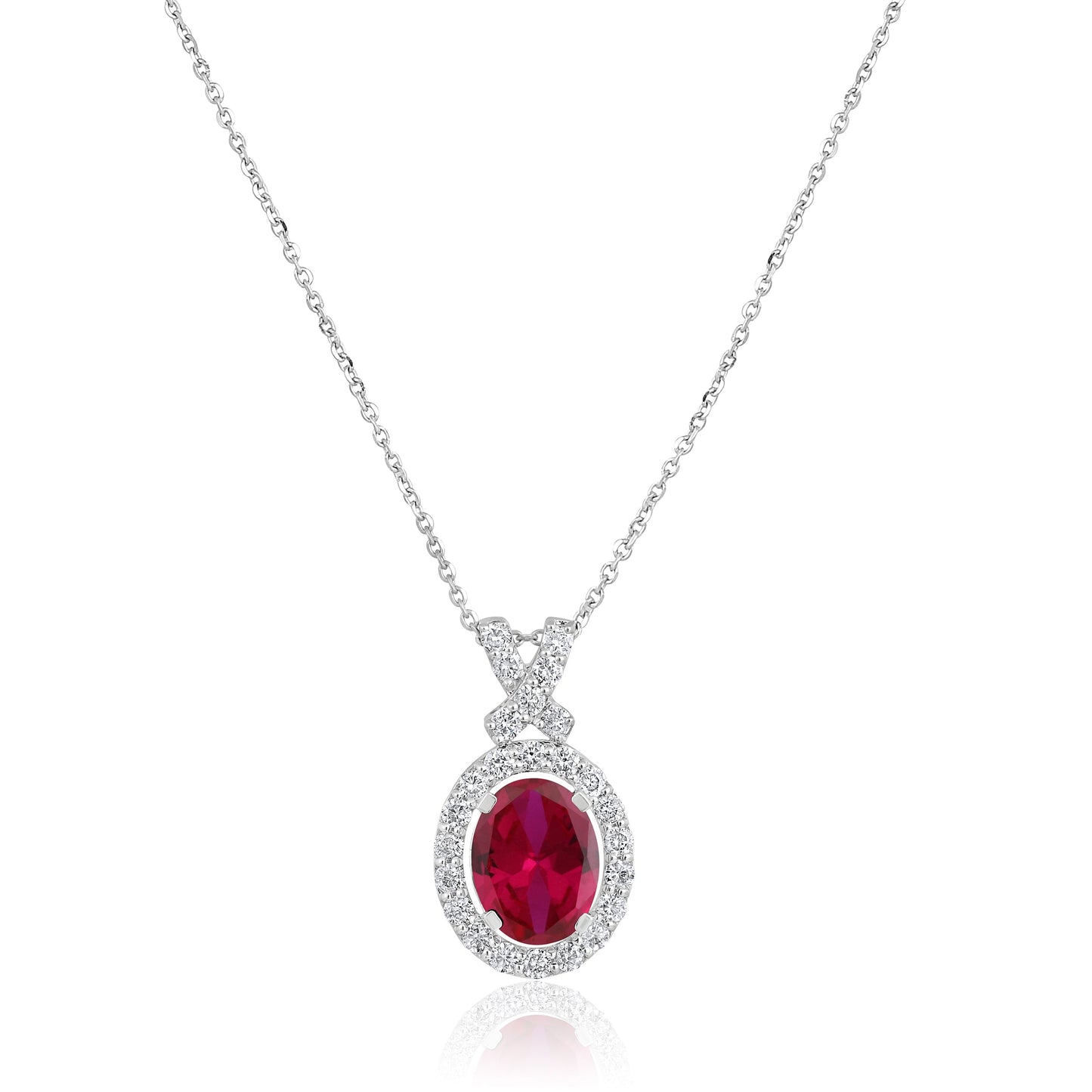 Solid Gold 2.55ct Natural Diamond w/ Ruby Oval X Necklace