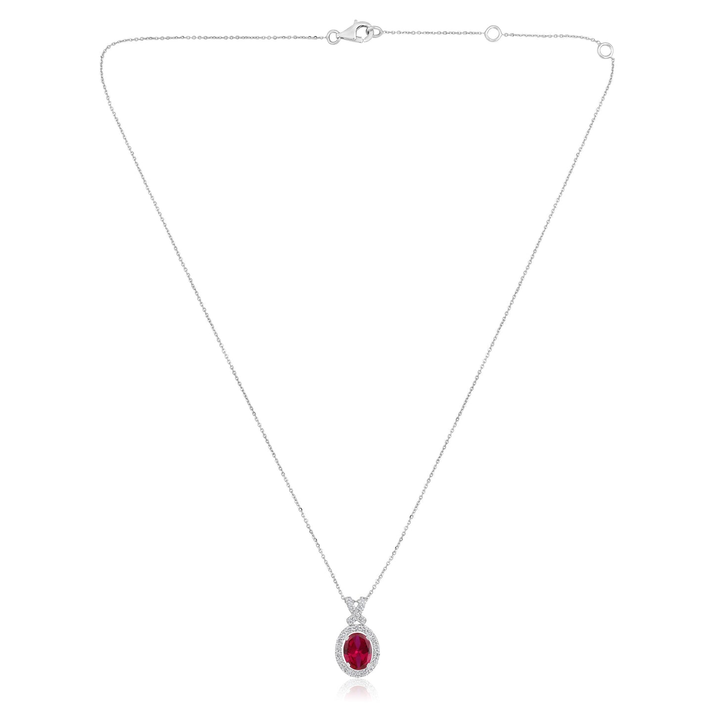 Solid Gold 2.55ct Natural Diamond w/ Ruby Oval X Necklace