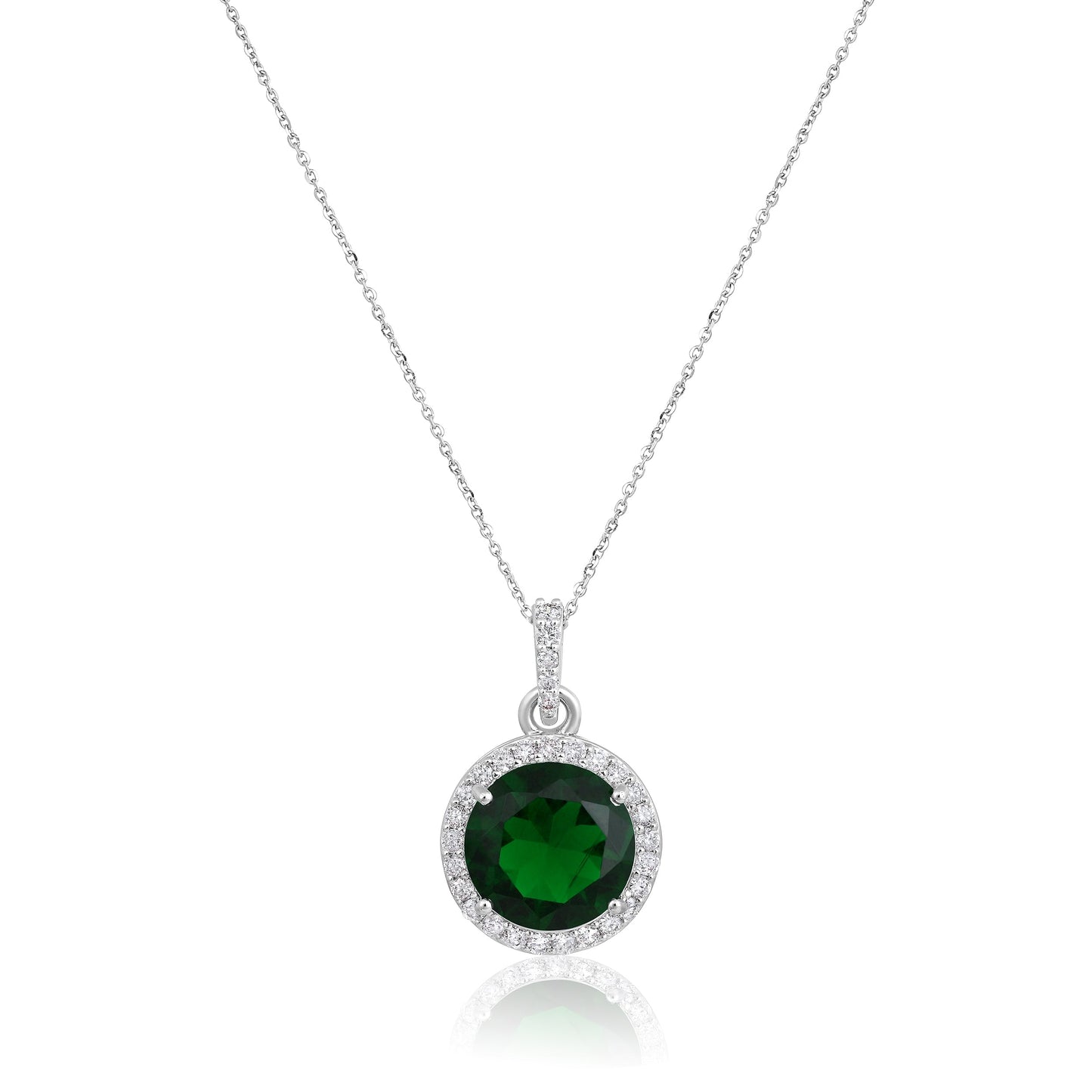Solid Gold 3.2ct Natural Diamond w/ Emerald Round Necklace