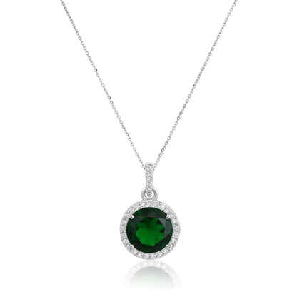 Solid Gold 3.2ct Natural Diamond w/ Emerald Round Necklace
