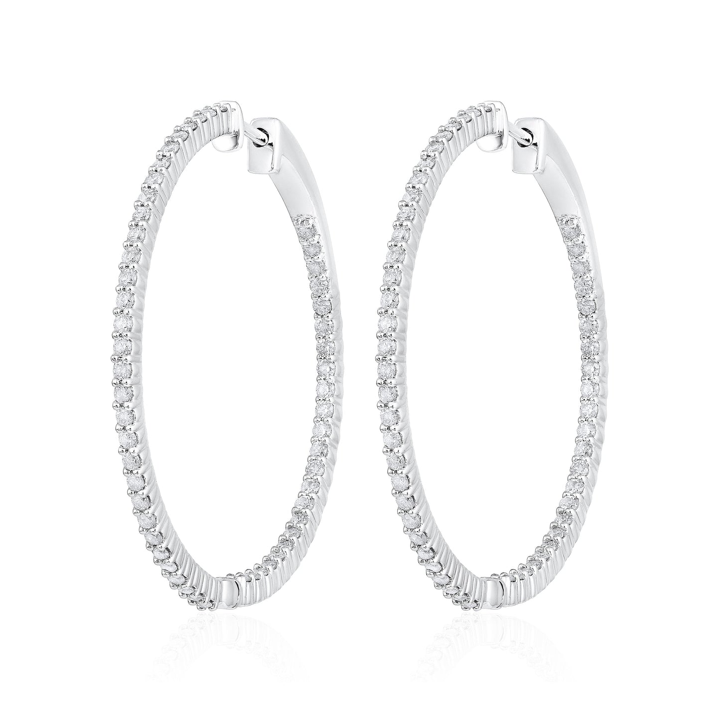 Solid Gold 1.36ct Natural Diamond Round Inside Out 32mm Hoop Earring