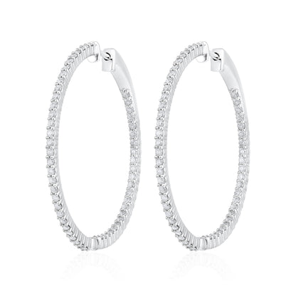 Solid Gold 1.36ct Natural Diamond Round Inside Out 32mm Hoop Earring