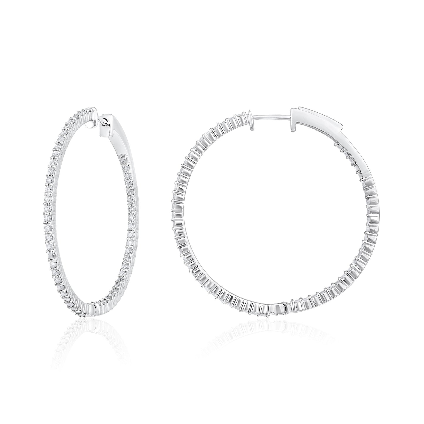 Solid Gold 1.36ct Natural Diamond Round Inside Out 32mm Hoop Earring