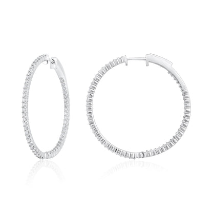 Solid Gold 1.36ct Natural Diamond Round Inside Out 32mm Hoop Earring