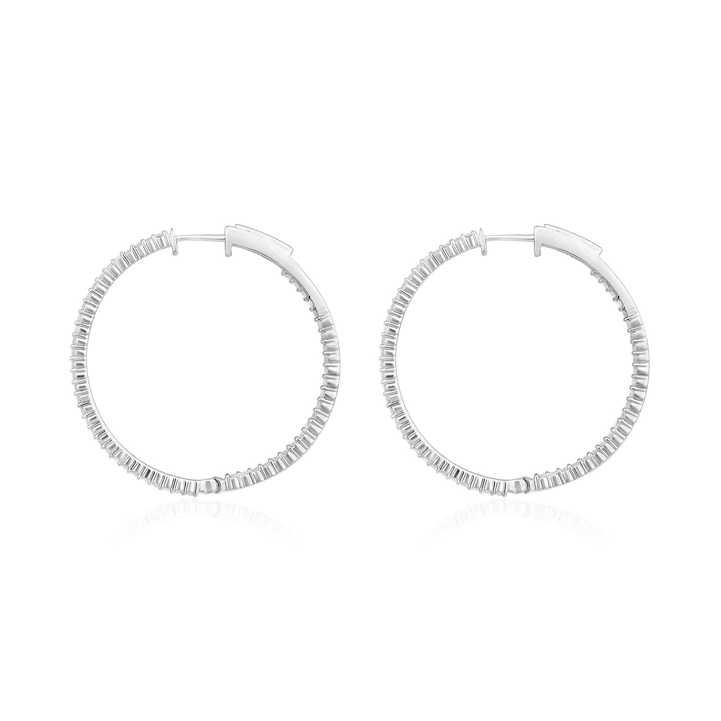 Solid Gold 1.36ct Natural Diamond Round Inside Out 32mm Hoop Earring