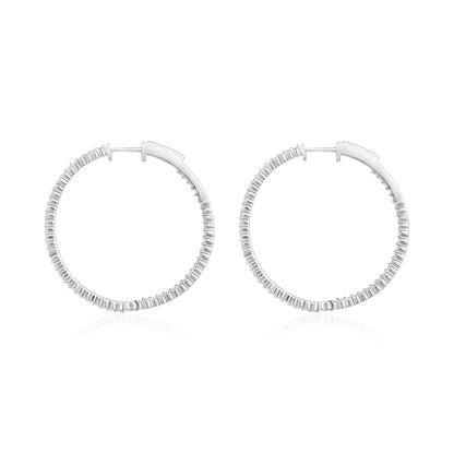 Solid Gold 1.36ct Natural Diamond Round Inside Out 32mm Hoop Earring