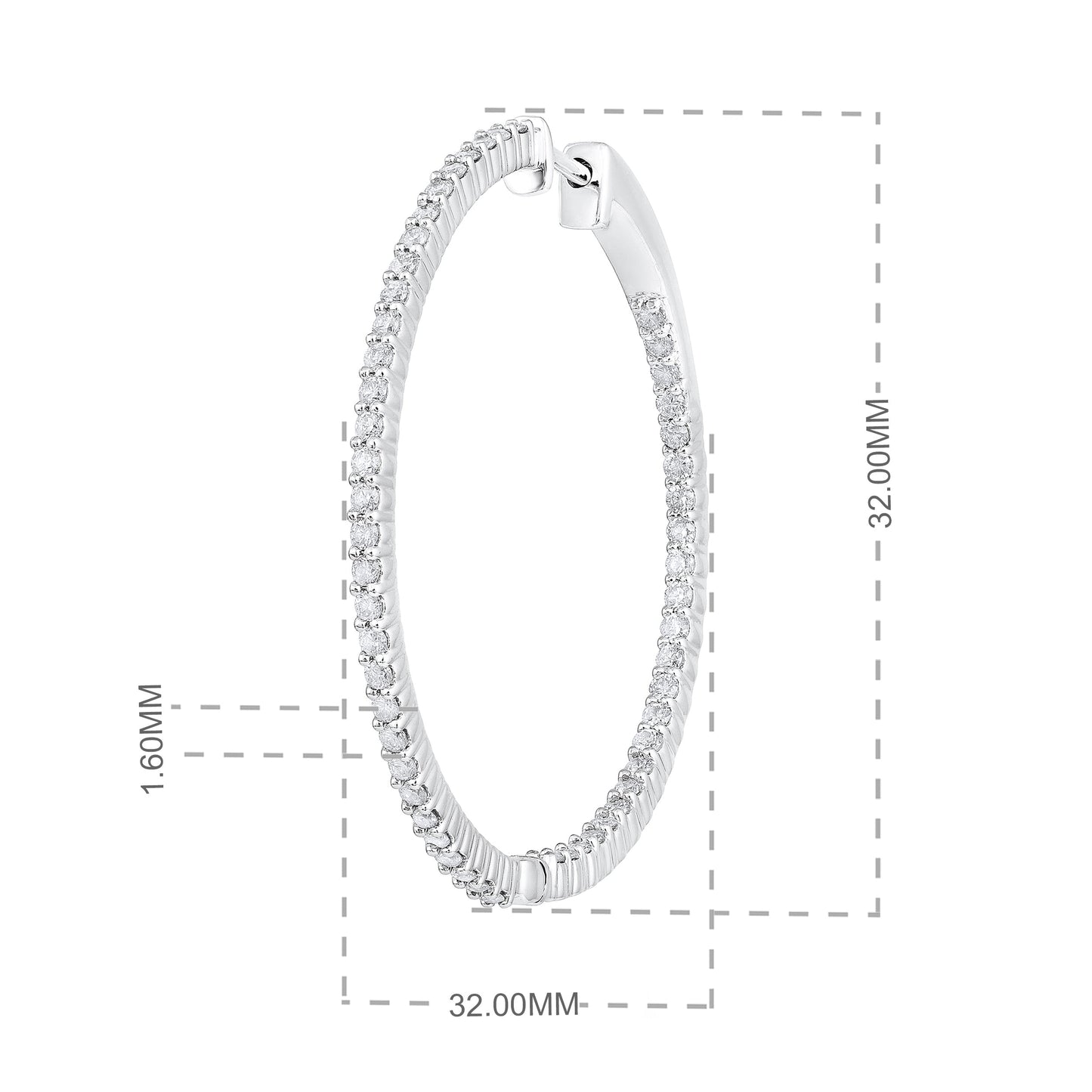 Solid Gold 1.36ct Natural Diamond Round Inside Out 32mm Hoop Earring
