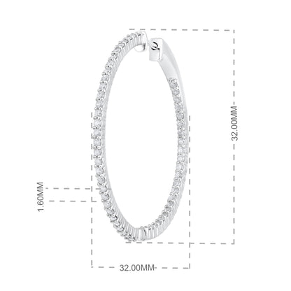 Solid Gold 1.36ct Natural Diamond Round Inside Out 32mm Hoop Earring