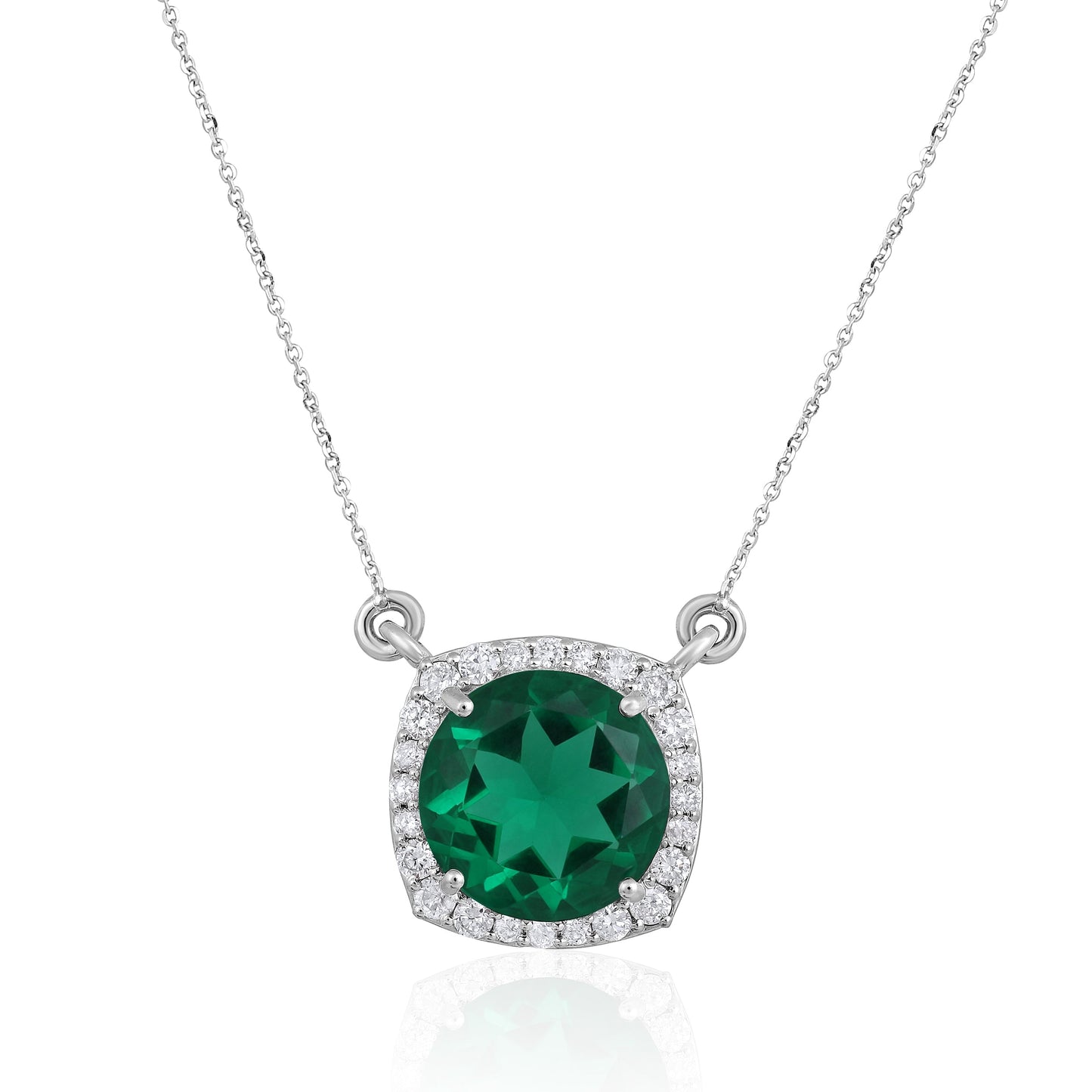 Solid Gold 3.5ct Natural Diamond w/ Emerald Round Necklace