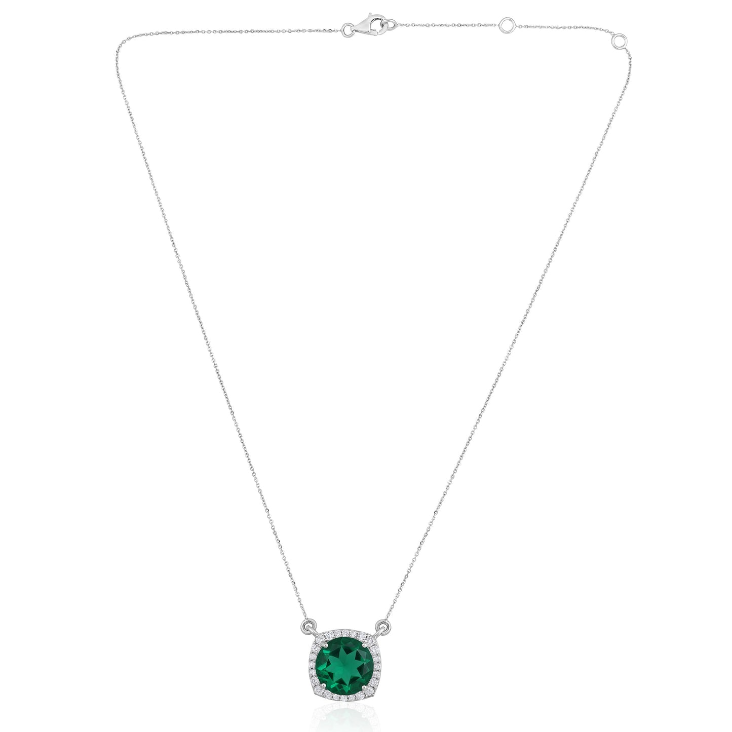 Solid Gold 3.5ct Natural Diamond w/ Emerald Round Necklace