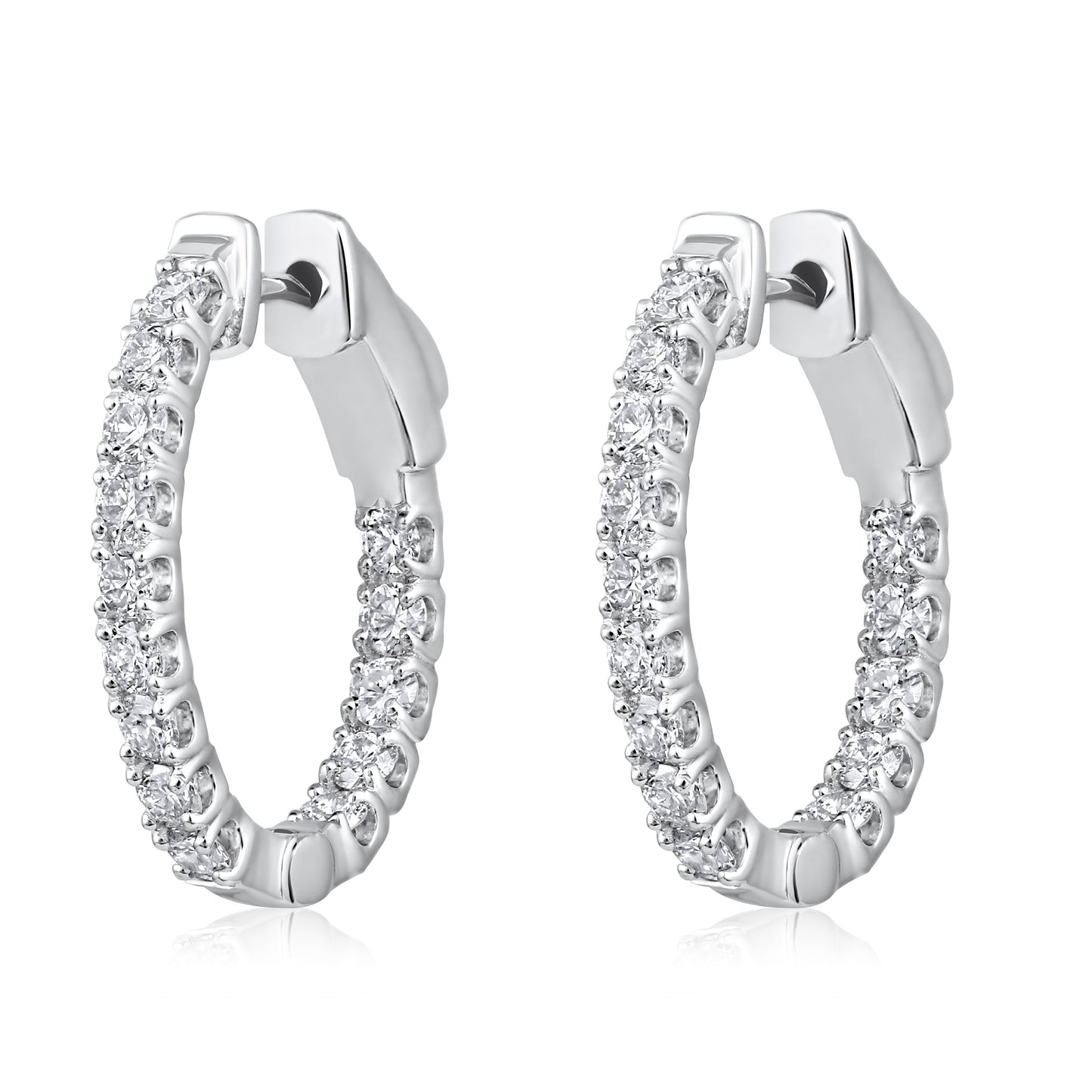 Solid Gold 1ct Natural Diamond Oval Inside Out 20mm Hoop Earrings