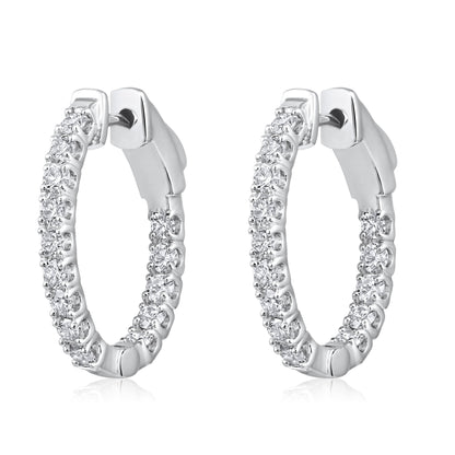 Solid Gold 1ct Natural Diamond Oval Inside Out 20mm Hoop Earrings
