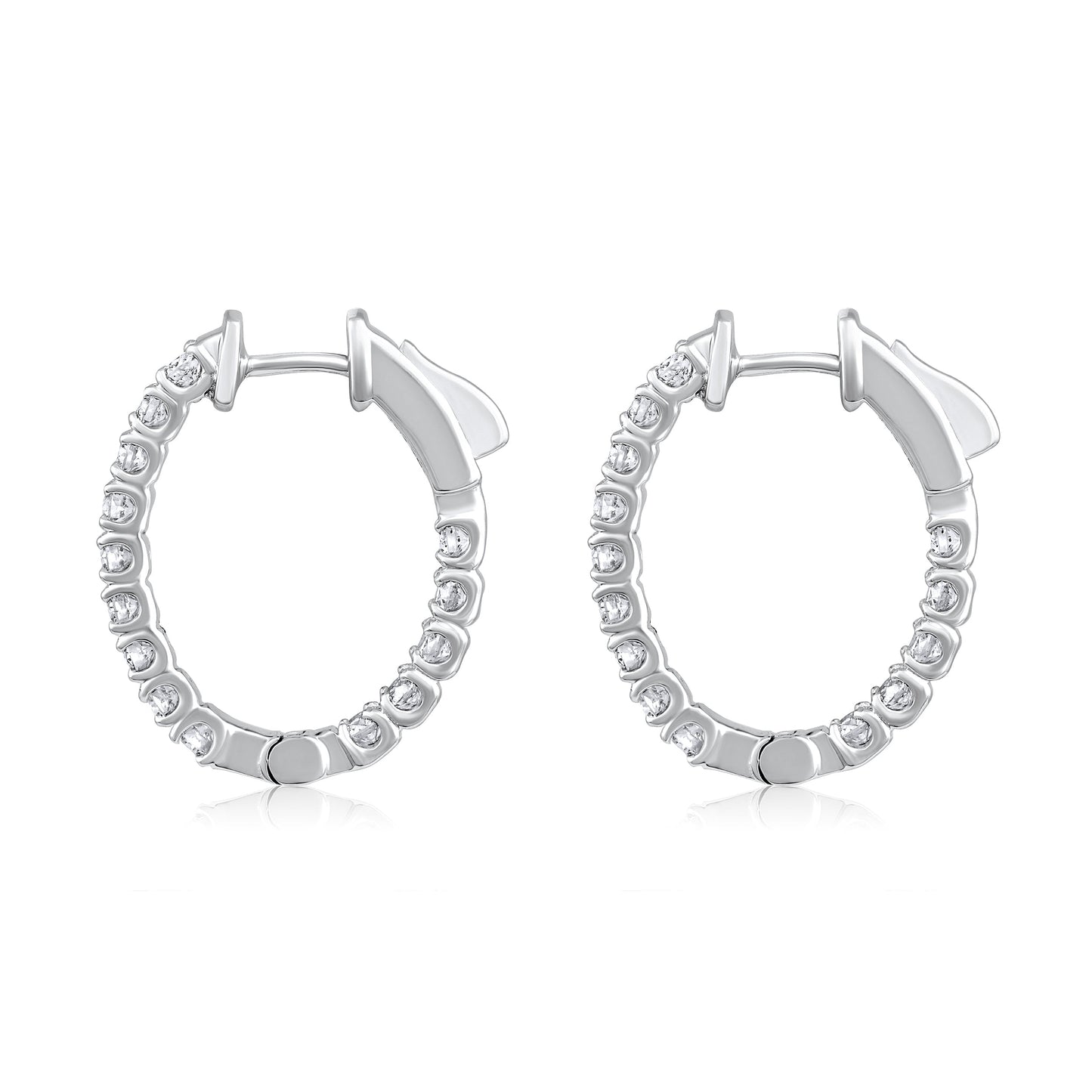 Solid Gold 1ct Natural Diamond Oval Inside Out 20mm Hoop Earrings