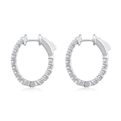 Solid Gold 1ct Natural Diamond Oval Inside Out 20mm Hoop Earrings
