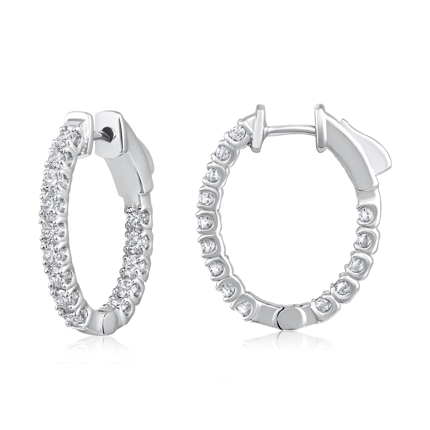 Solid Gold 1ct Natural Diamond Oval Inside Out 20mm Hoop Earrings