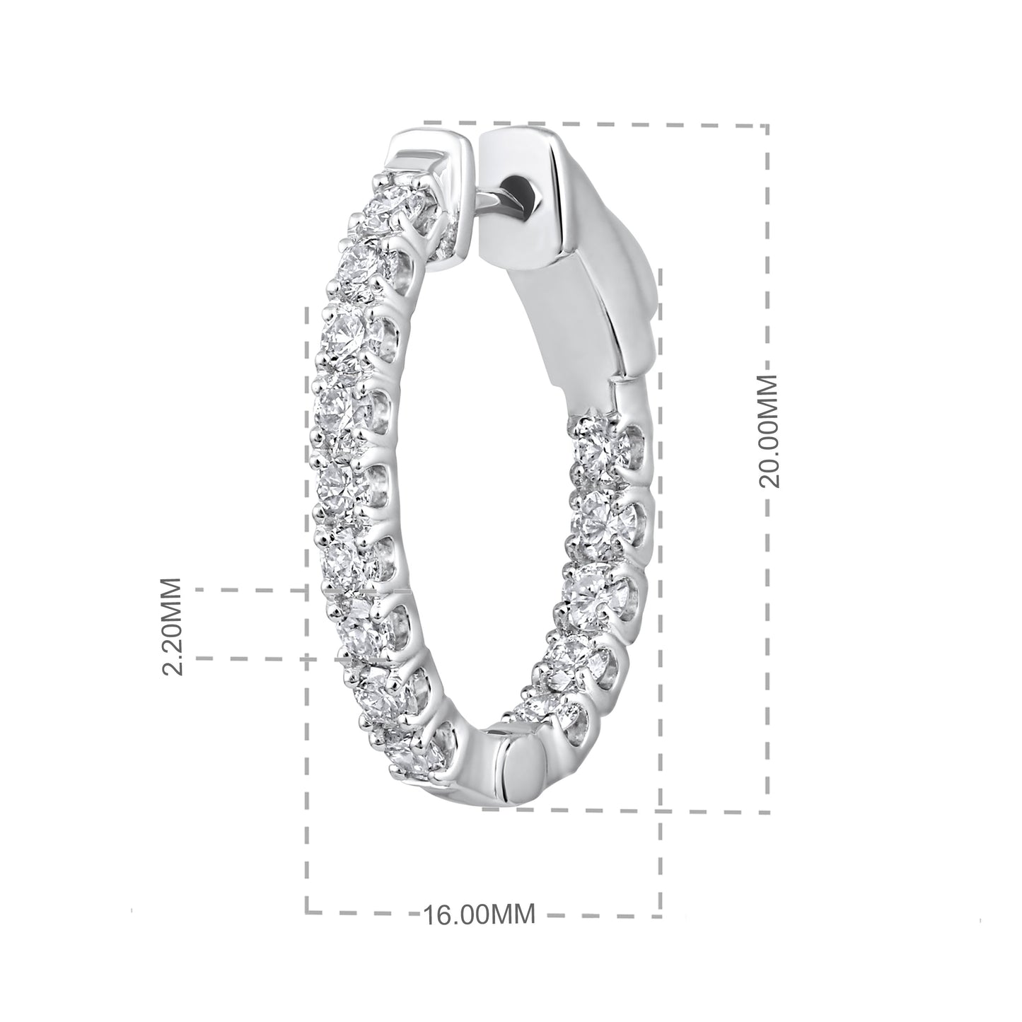 Solid Gold 1ct Natural Diamond Oval Inside Out 20mm Hoop Earrings