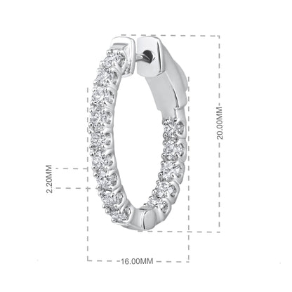 Solid Gold 1ct Natural Diamond Oval Inside Out 20mm Hoop Earrings