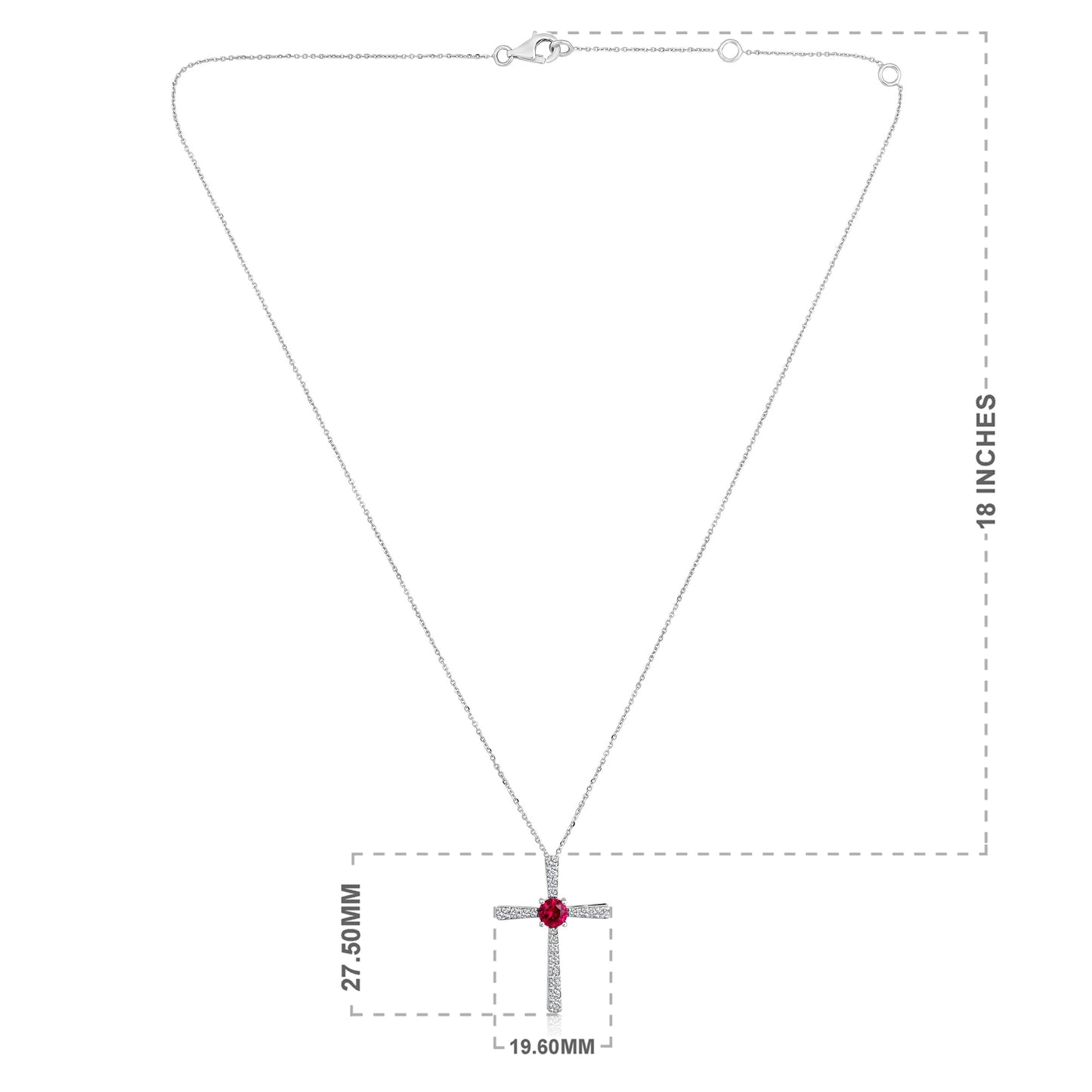 Solid Gold 1ct Natural Diamond w/ Ruby Round Cross Necklace