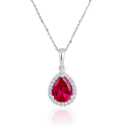 Solid Gold 2.2ct Natural Diamond w/ Ruby Pear Necklace