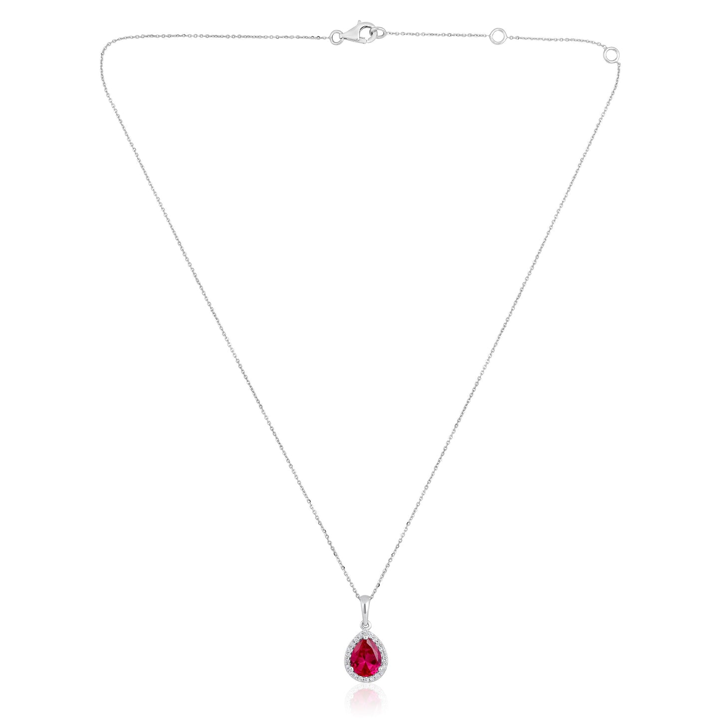Solid Gold 2.2ct Natural Diamond w/ Ruby Pear Necklace