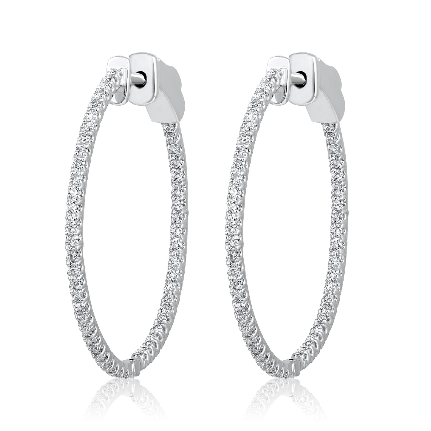 Solid Gold 0.5ct Natural Diamond Round Inside Out 26mm Hoop Earrings