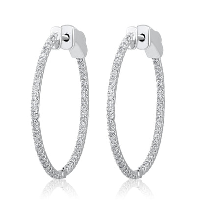 Solid Gold 0.5ct Natural Diamond Round Inside Out 26mm Hoop Earrings