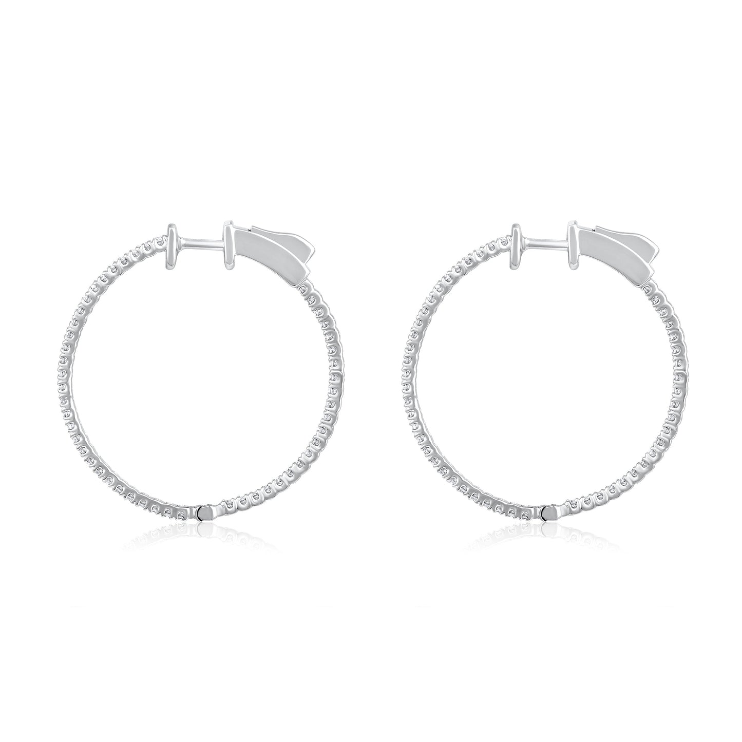 Solid Gold 0.5ct Natural Diamond Round Inside Out 26mm Hoop Earrings