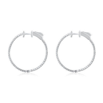 Solid Gold 0.5ct Natural Diamond Round Inside Out 26mm Hoop Earrings