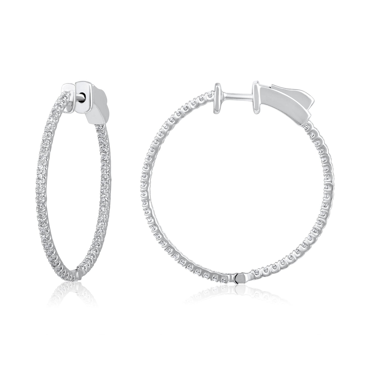 Solid Gold 0.5ct Natural Diamond Round Inside Out 26mm Hoop Earrings