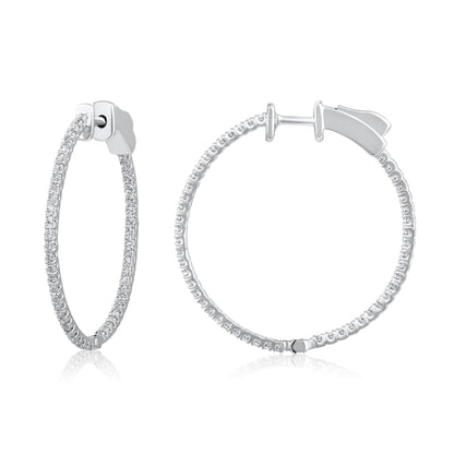 Solid Gold 0.5ct Natural Diamond Round Inside Out 26mm Hoop Earrings