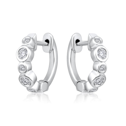 Solid Gold 0.2ct Natural Diamond Non-Uniform Bezel Halo Huggie Earrings