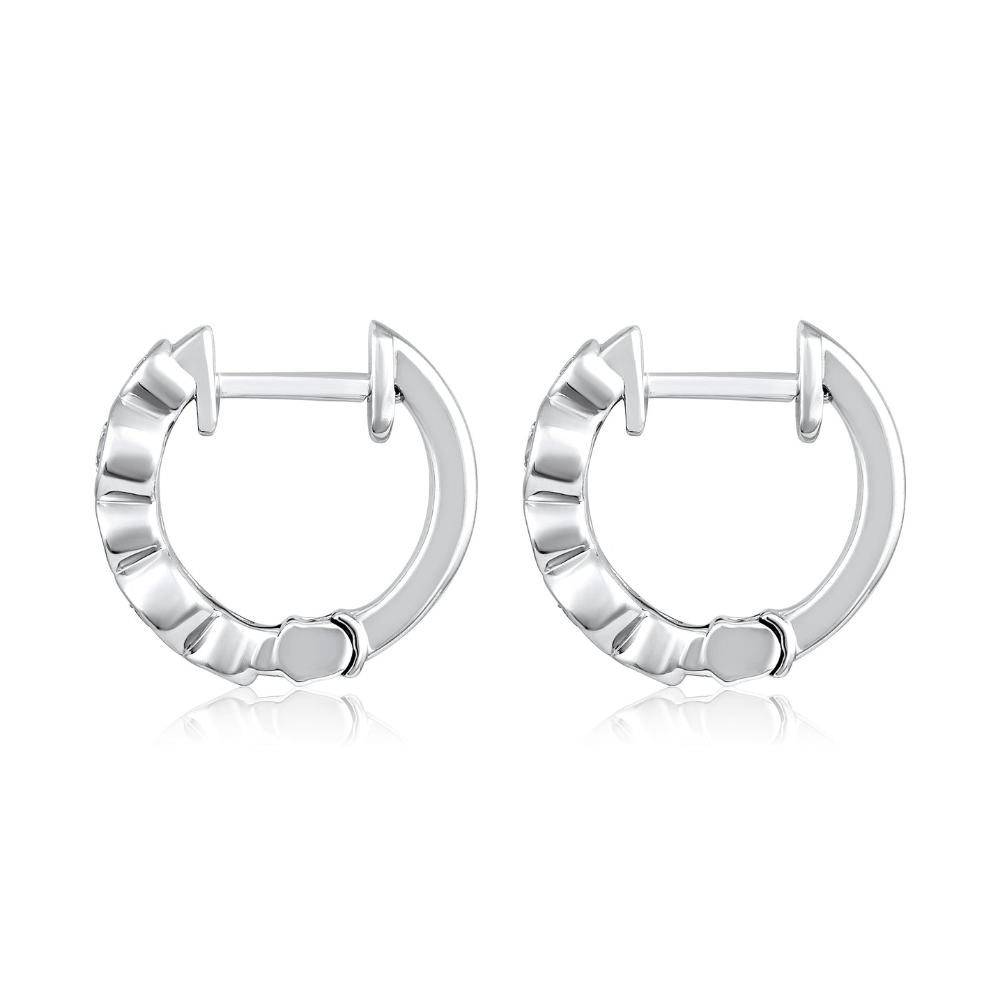 Solid Gold 0.2ct Natural Diamond Non-Uniform Bezel Halo Huggie Earrings