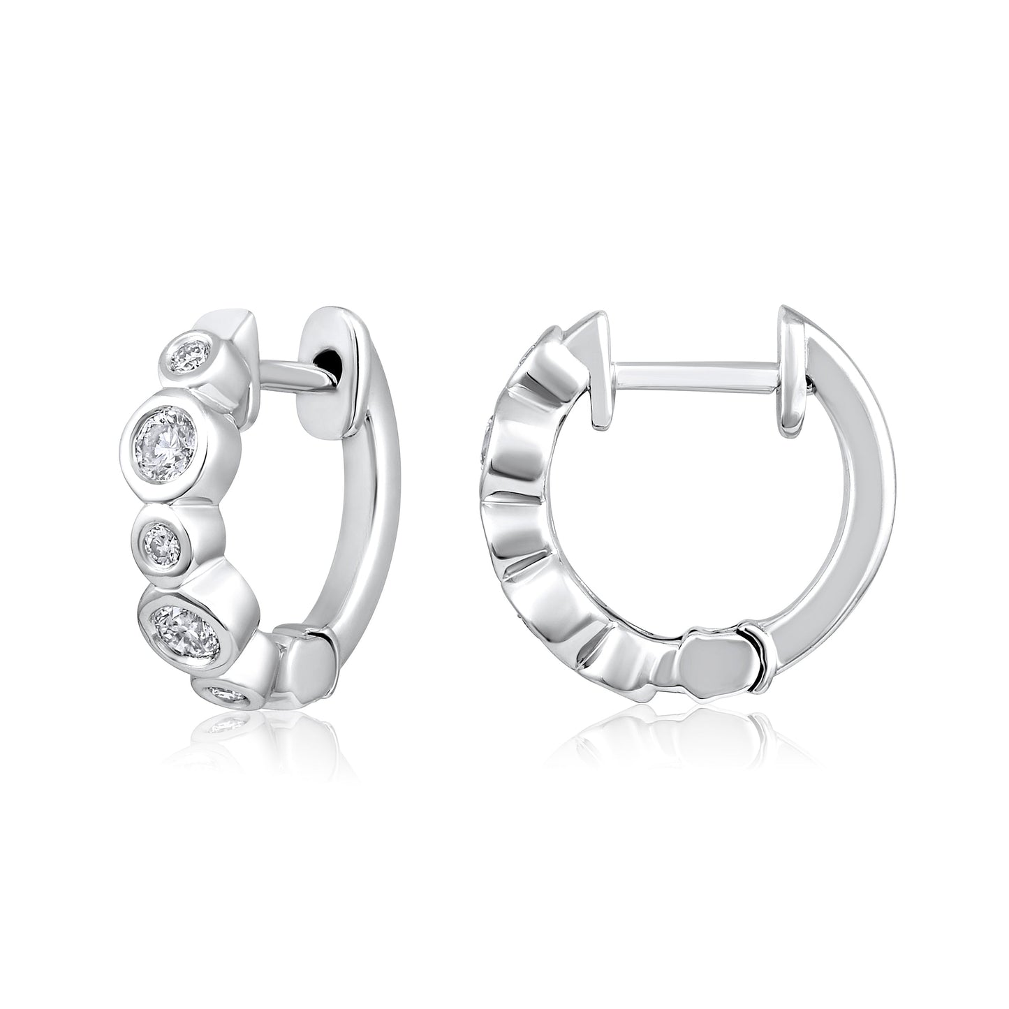 Solid Gold 0.2ct Natural Diamond Non-Uniform Bezel Halo Huggie Earrings