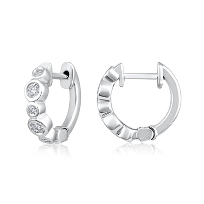 Solid Gold 0.2ct Natural Diamond Non-Uniform Bezel Halo Huggie Earrings