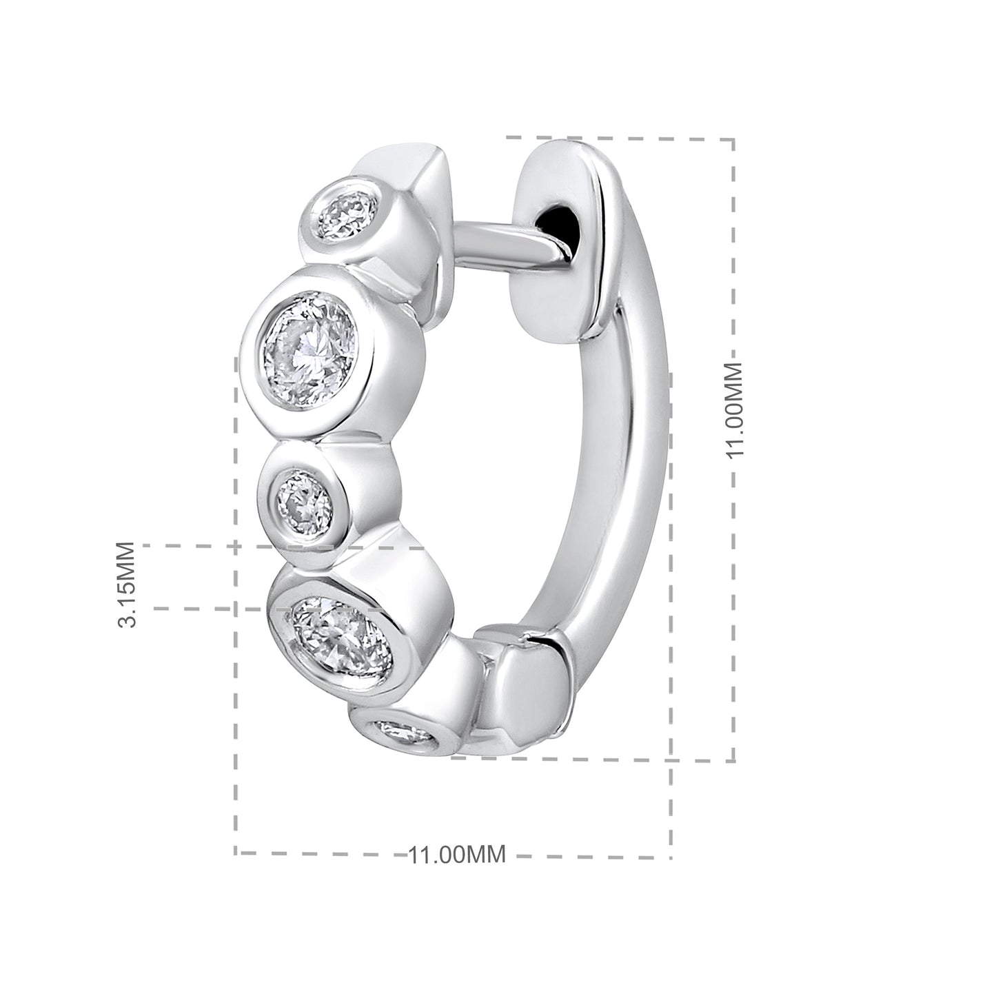 Solid Gold 0.2ct Natural Diamond Non-Uniform Bezel Halo Huggie Earrings
