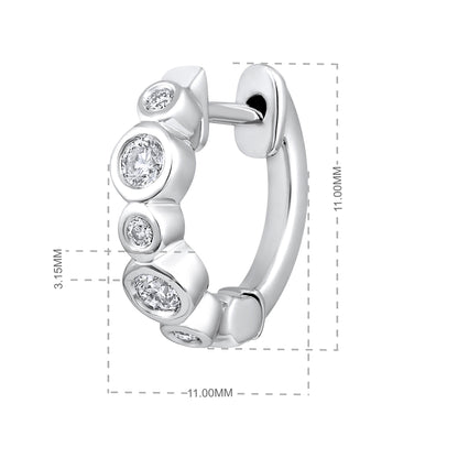 Solid Gold 0.2ct Natural Diamond Non-Uniform Bezel Halo Huggie Earrings