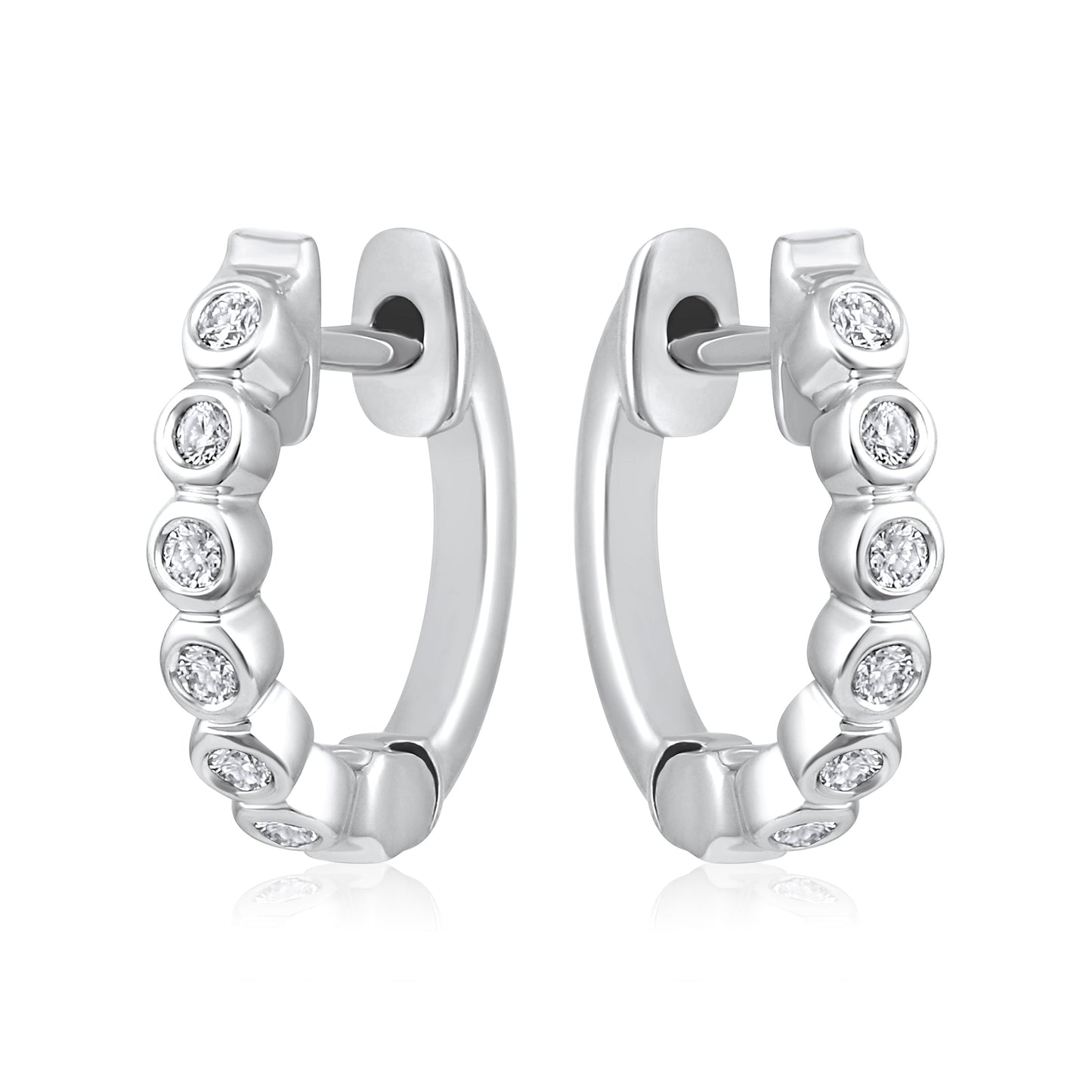Solid Gold 0.1ct Natural Diamond Bezel Halo Bead Huggie Hoop Earrings