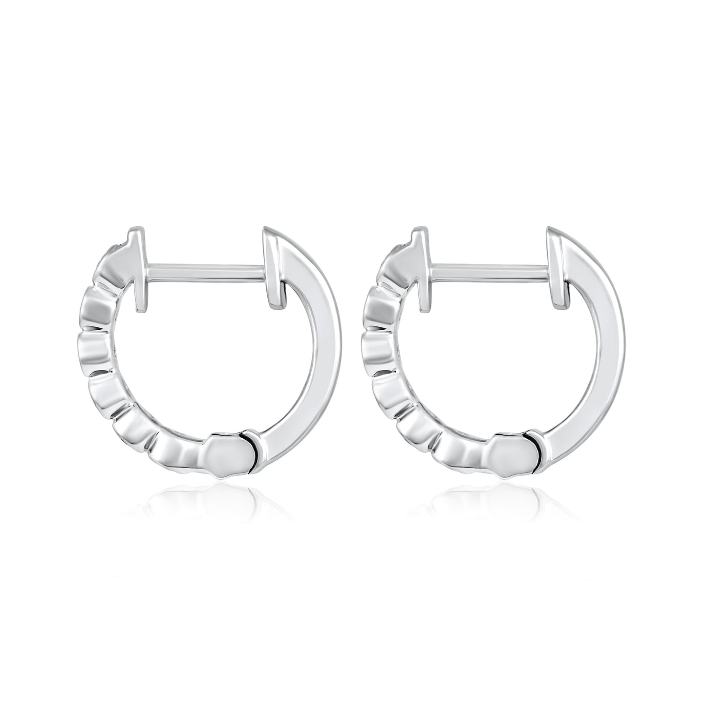 Solid Gold 0.1ct Natural Diamond Bezel Halo Bead Huggie Hoop Earrings