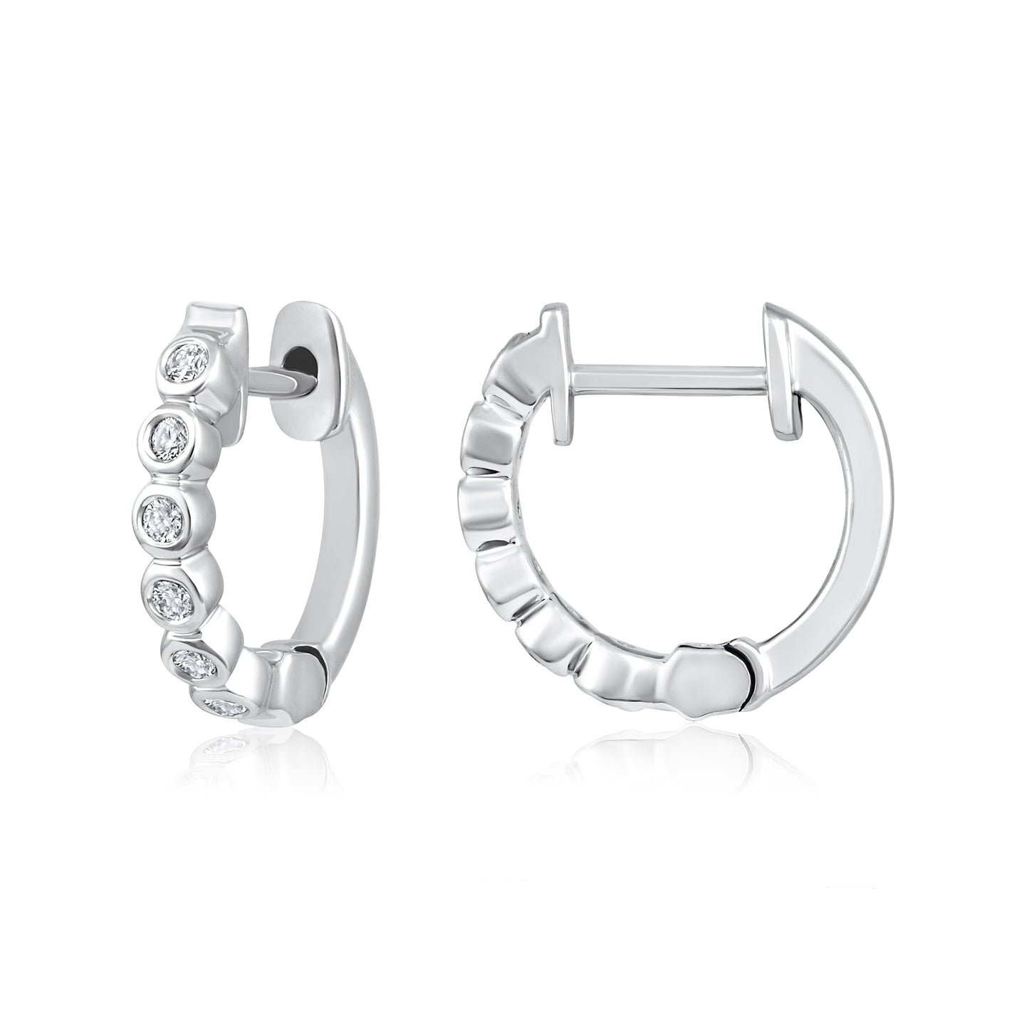 Solid Gold 0.1ct Natural Diamond Bezel Halo Bead Huggie Hoop Earrings